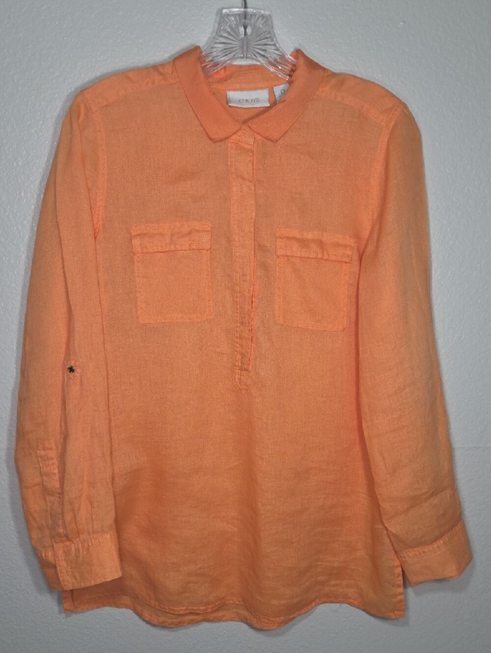 Linen Lightweight Orange  Popover Blouse- Chico's Size 0